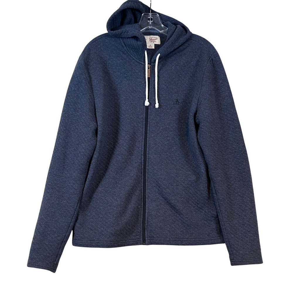Original Penguin Mens Diamond Quilted Full Zip Hoodie Charcoal Blue Heather M